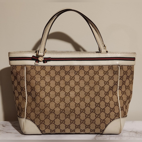 GUCCI GG Canvas and Leather Snap Tote - Picture 4 of 16